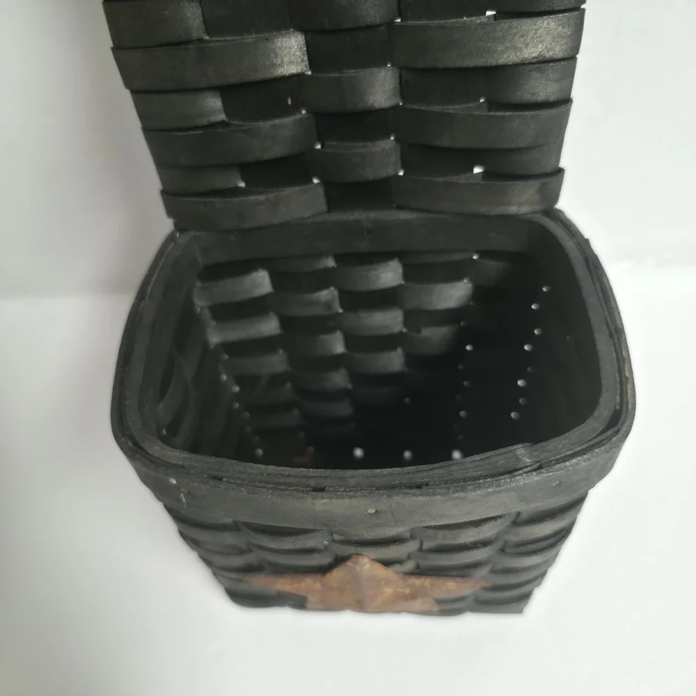 Primitive Black Woven Hanging Wall Basket Pocket Rusty Star Primitive Country